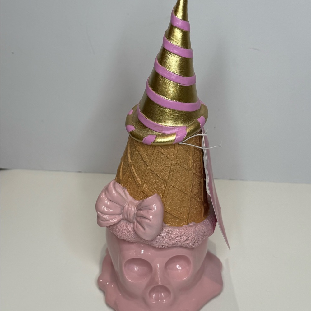 HERE LIES SUMMER Pink Skull & Bow Ice Cream Cone Halloween Summerween Decor NWT - Picture 7 of 15